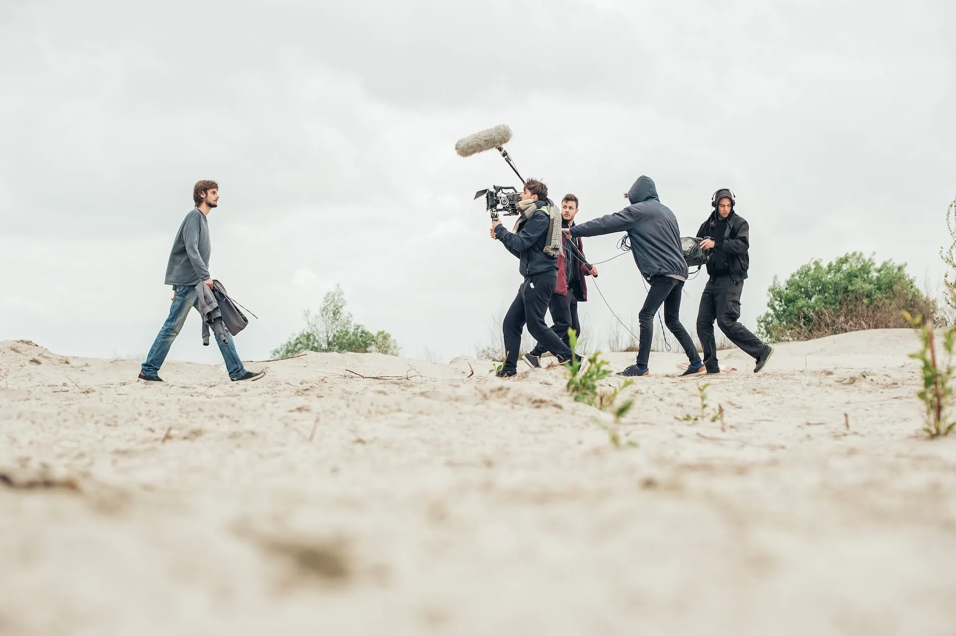 Filming on a beach